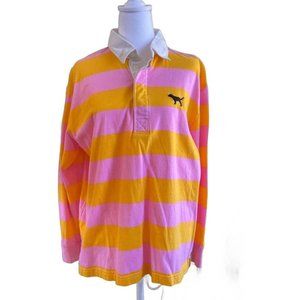 Victoria's Secret PINK Long Sleeve Rugby Shirt - Pink/Yellow - Size large